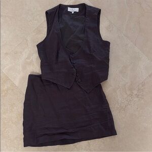L’Academie Brown Linen Set vest and skirt